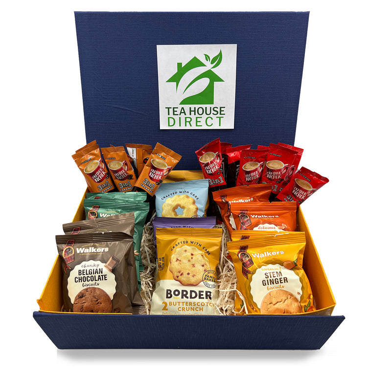 Border Biscuits Flavours - Butterscotch Crunch, Viennese Whirls, Chocolate Cookies, Golden Oat Crumbles, Shortbread Rings | Nescafe 3 in 1 & 3 in 1 Caramel x10 | Walkers Biscuit x8 - Gift Set Hamper