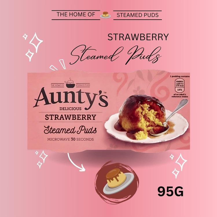 Aunty's Delicious Strawberry Flavour Rich and Indulgent Steamed Pudding 95g x 6