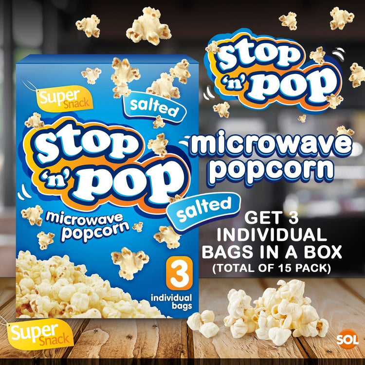 Stop 'N' Pop Salted Super Snack Microwave Popcorn 85g - 5 Box (Each 15 Sachets)