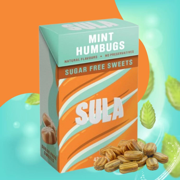 Sula Candy Mint Humbugs Sugar Free Natural Ingredient Peppermint Caremel 42g X 2