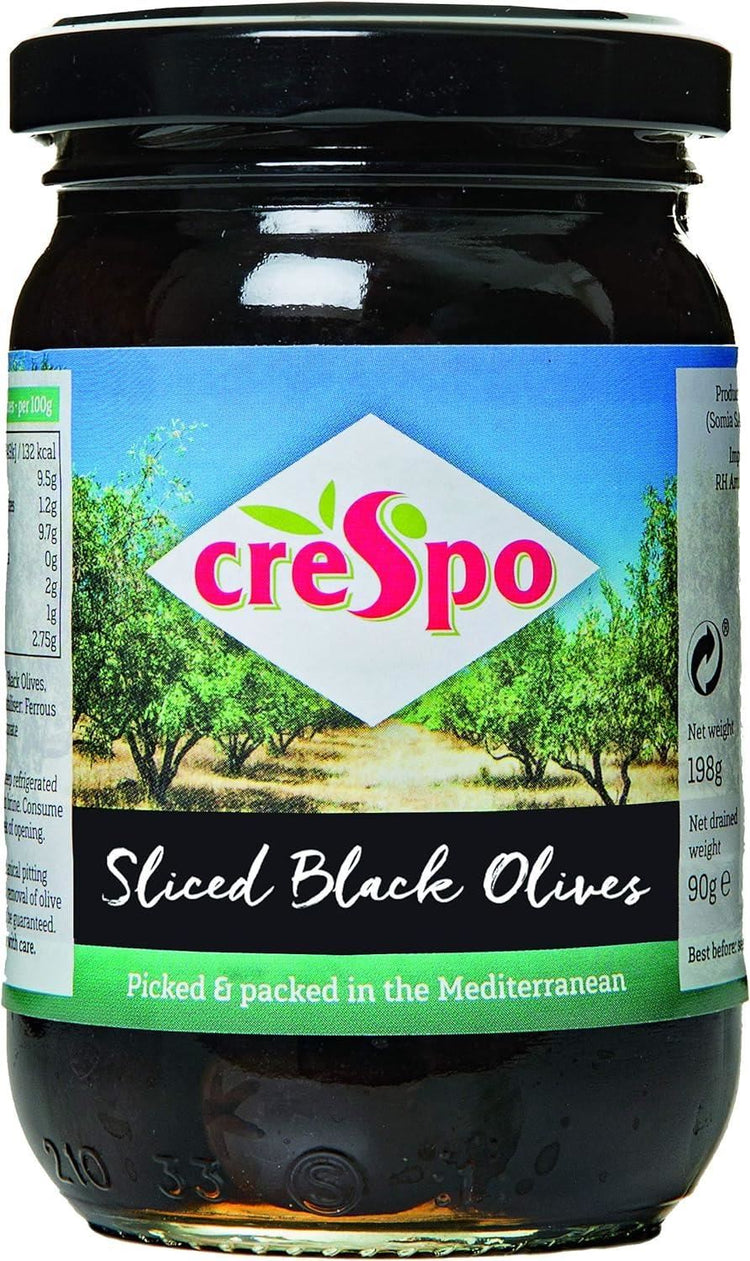 Crespo Sliced Black Olives Conveniently Sliced for Versatile Cooking 198g