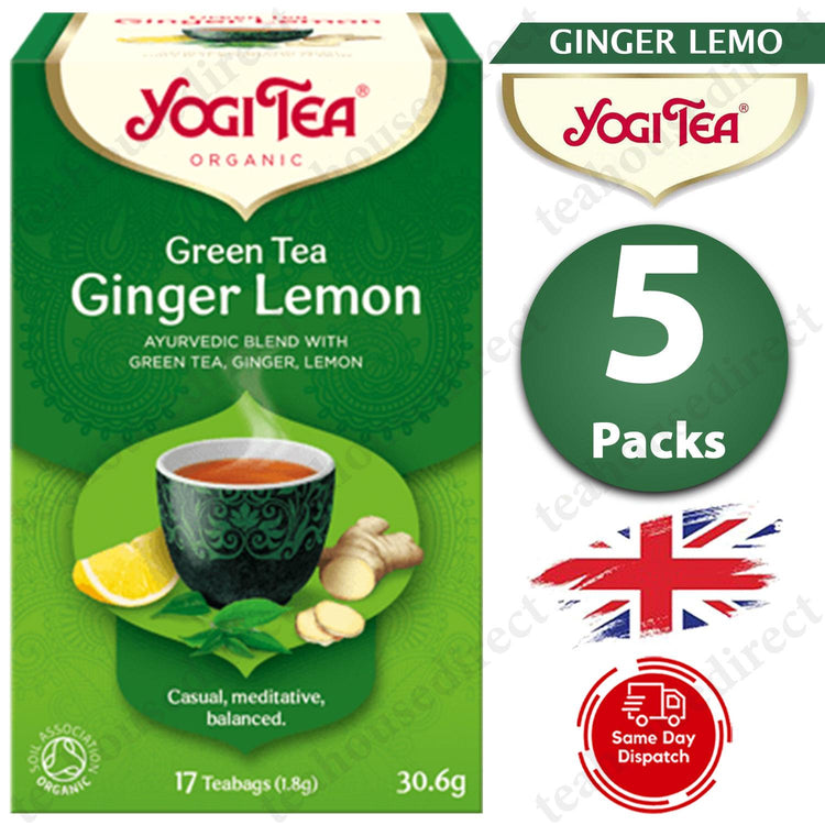 5X Yogi Ayurvedic Herbal Organic Teas Tea Sachets - Green Tea Ginger Lemon