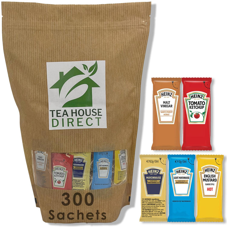 Condiment Variety Pack | Heinz Tomato Ketchup, Malt Vinegar, Mayonnaise, Light Mayonnaise, and English Mustard Combo | 5 Classic Condiments | 300 Sachets