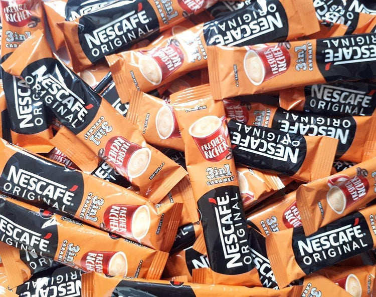 Nescafe 3 in 1 Caramel Instant Coffee Powder Made with Robusta and Roasted Beans Refreshing Morning Breakfast | 100 Sachets
