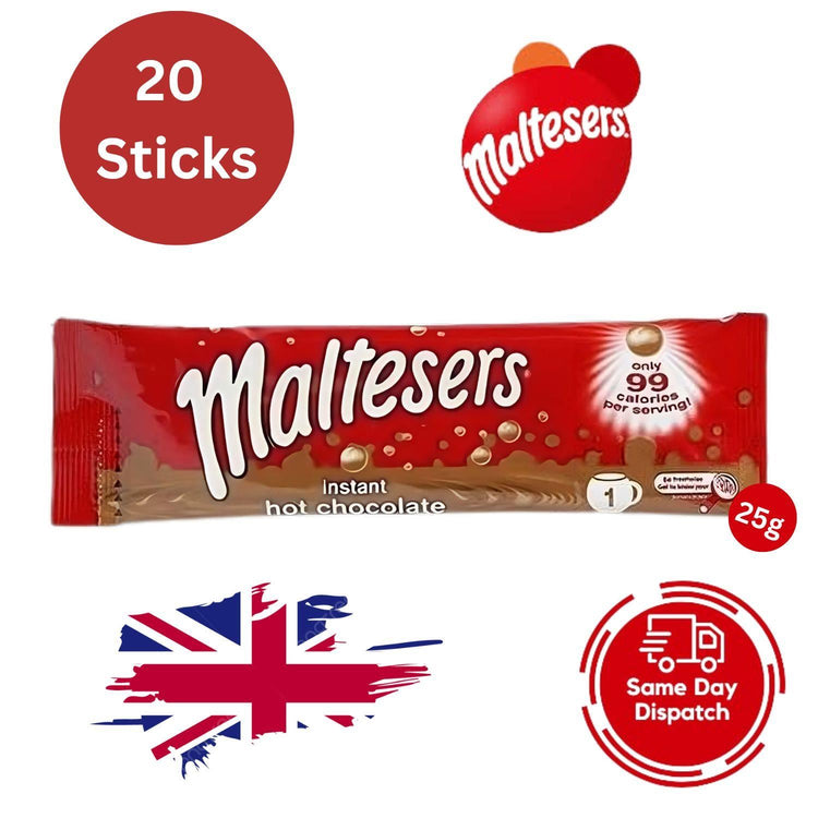 Maltesers Hot Chocolate Sticks Crunchy and Distinctive Flavor Texture 25g X 20