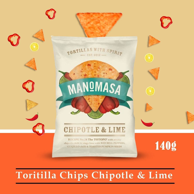 Manomasa Tortilla Chipotle and Lime Chips Delicious & Authentic Flavour 140g X 4