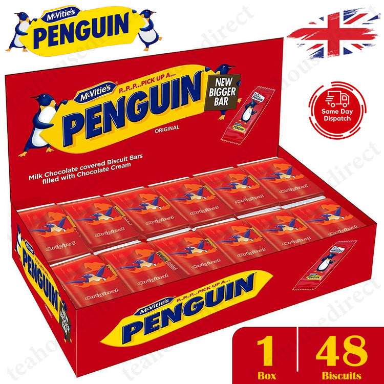 McVities Penguins Milk Chocolate Bar With Choc Cream 48 Biscuits - Pack of 1 & 4