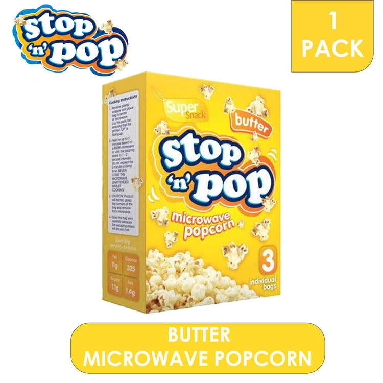 Stop 'N' Pop Butter Super Snack Microwave Popcorn 85g - 1 Box (Each 3 Sachets)