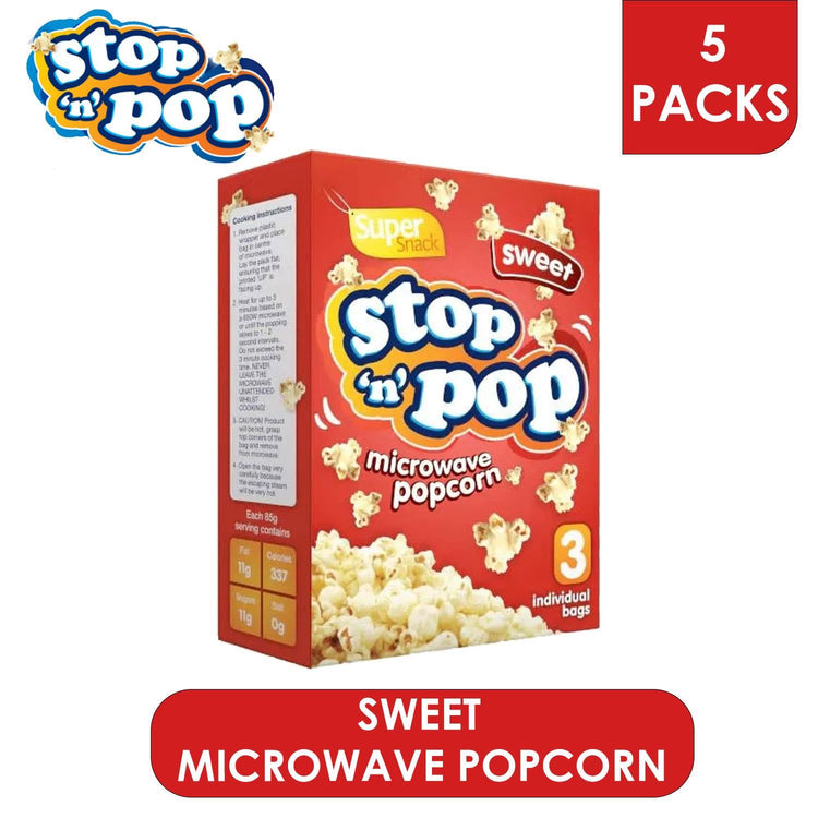 Stop 'N' Pop Sweet Super Snack Microwave Popcorn 85g - 5 Box (Each 15 Sachets)