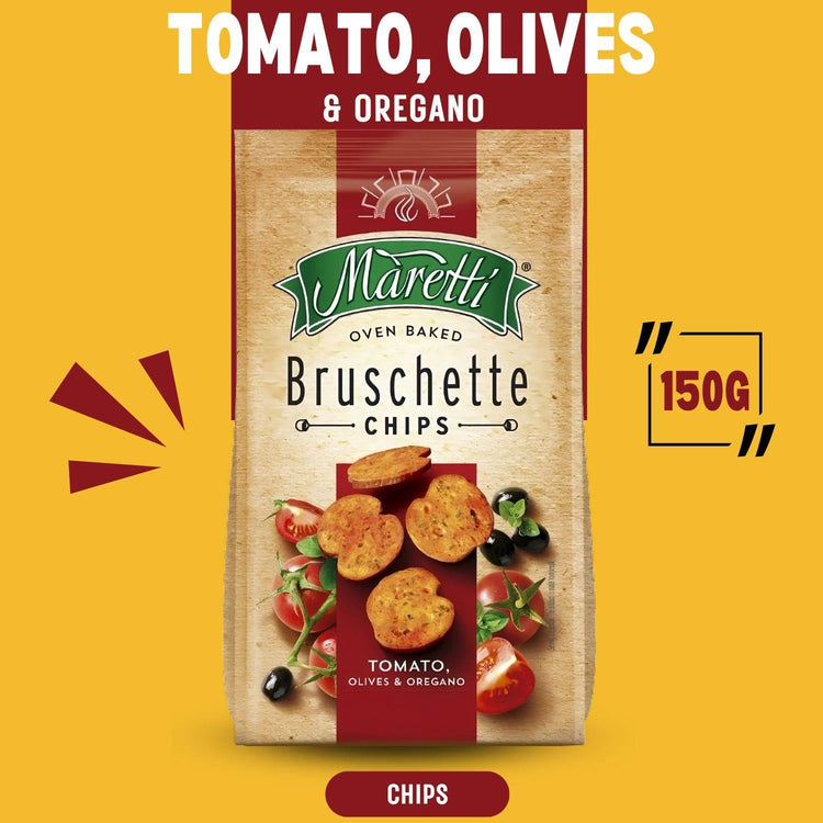 Maretti Bruschette Chips Tomato, Olives Oregano with Delicious Taste 150g