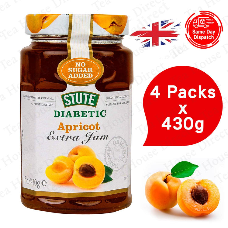 Stute Diabetic Apricot Extra Jam No Sugar Added 430g x 4 - Packs of 4