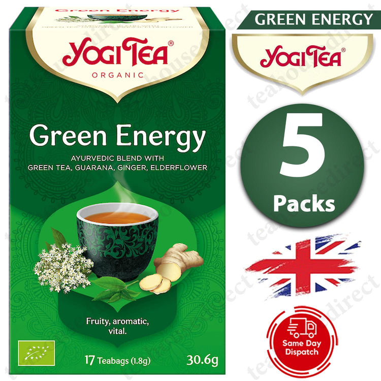 5X Yogi Ayurvedic Herbal Organic Teas Tea Sachets - Green Energy