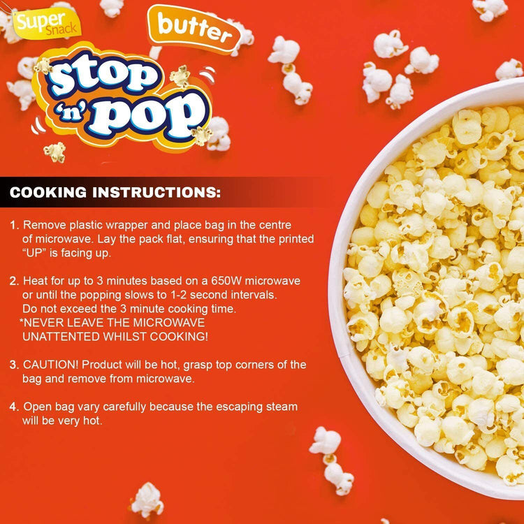 Stop 'N' Pop Butter Super Snack Microwave Popcorn 85g - 4 Box (Each 12 Sachets)