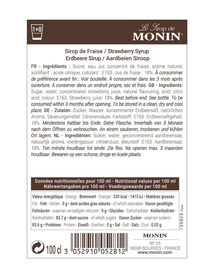 MONIN Premium Strawberry Syrup 1L for Cocktails and Mocktails 5 Packs Colourings