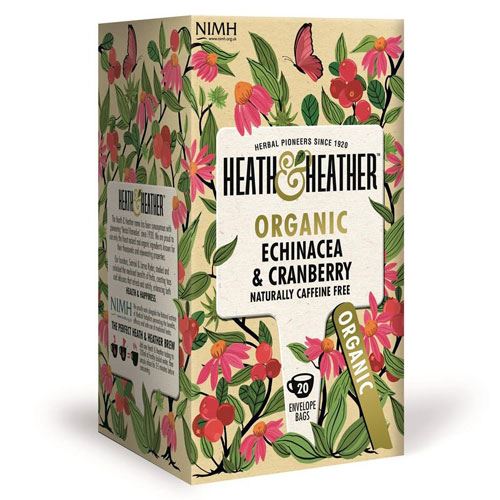 2X Heath & Heather Herbal Organic Teas Tea Sachets-Echinacea & Cranberry Flavour