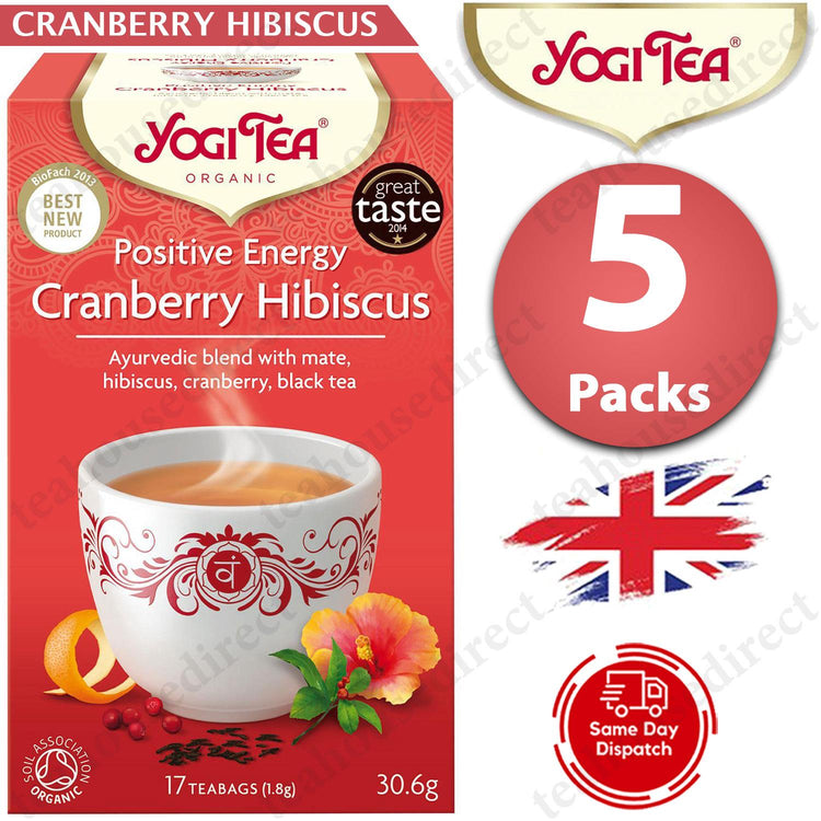 5X Yogi Ayurvedic Herbal Organic Tea Sachets Positive Energy Cranberry Hibiscus