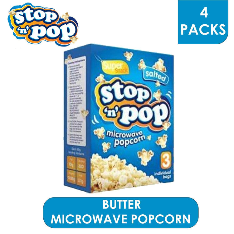 Stop 'N' Pop Salted Super Snack Microwave Popcorn 85g - 4 Box (Each 12 Sachets)