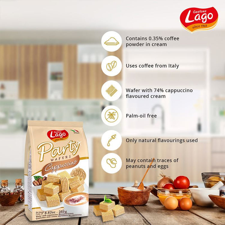 Lago Party Wafers Cappuccino 250g Wafer with Cappuccino Flavoured Cream 4 Packs