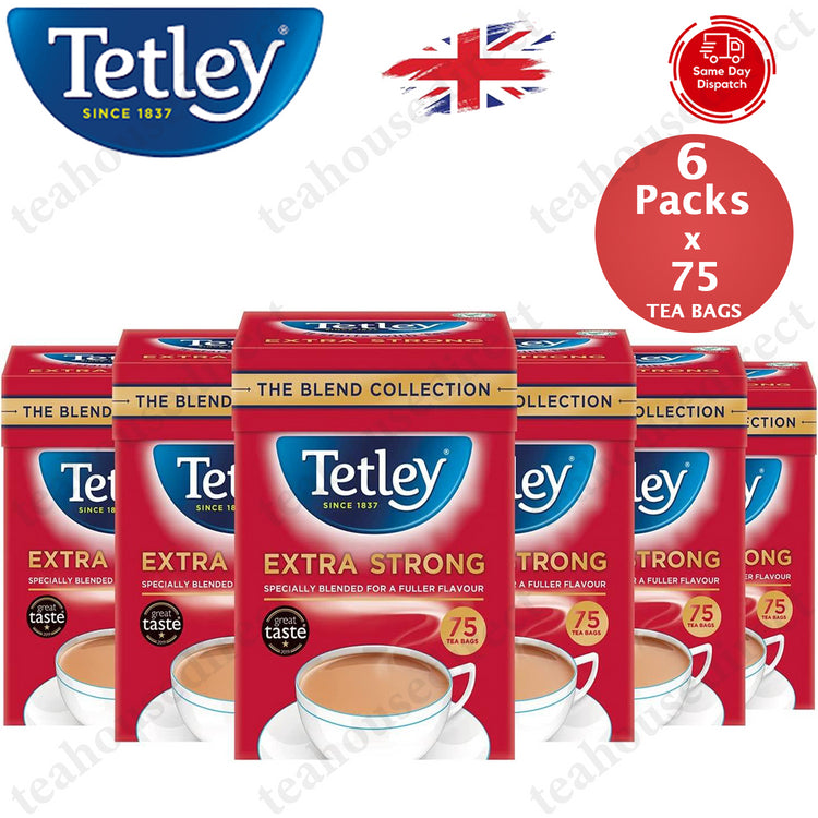 Tetley Extra Strong Tea Bags Teabag - 75 Per Pack - Pack Of 6 - Blend Collection