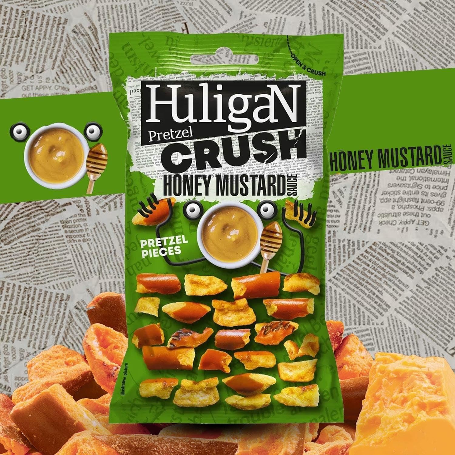 Huligan Pretzel Crush Honey Mustard Sauce Pieces Sweet And Savory Flavor 65g X 2