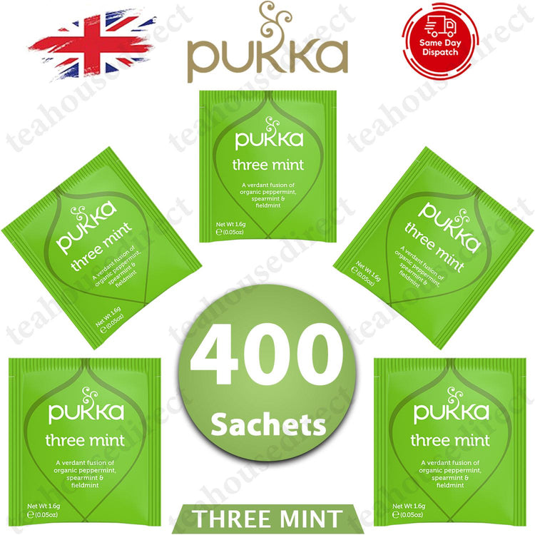 Pukka Herbal Organic Teas Tea Sachets Caffeine Free - Three Mint (400 Sachets)