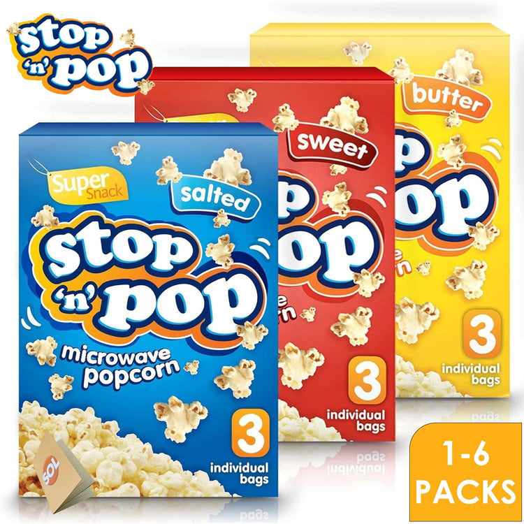 Stop 'N' Pop Sweet, Butter & Salted Super Snack Microwave Popcorn Box of 1 to 6