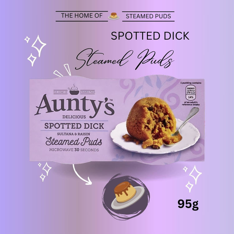 Aunty's Delicious Spotted Dick Sultana & Raisin Indulgent Steamed Puds 95g x 2