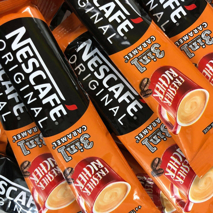 Nescafe 3 in 1 Caramel Instant Coffee Powder Made with Robusta and Roasted Beans Refreshing Morning Breakfast | 100 Sachets