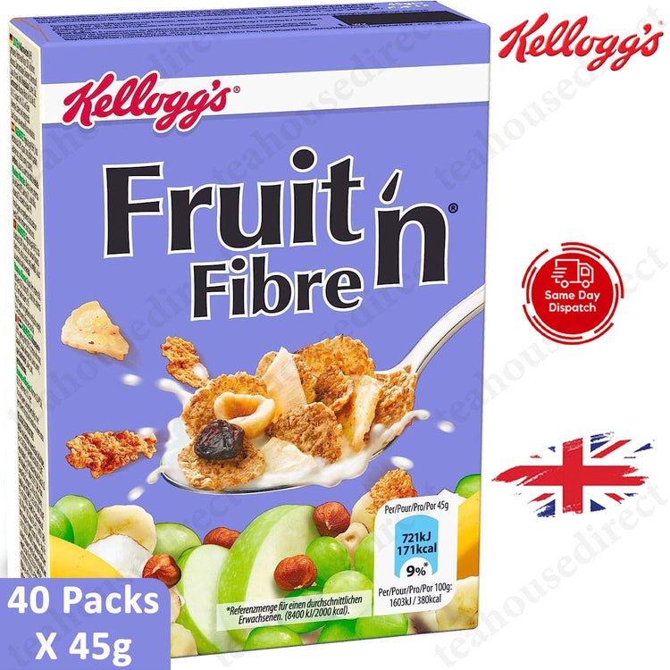 Kelloggs Fruit N & Fibre Cereal Bag Pack 40 x 45g - High In Fibre Wholegrain