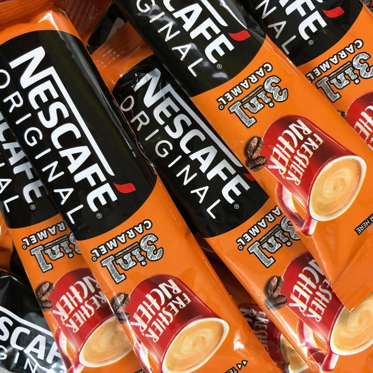 Nescafe 3 in 1 Caramel Instant Coffee Powder Made with Robusta and Roasted Beans Refreshing Morning Breakfast | 300 Sachets