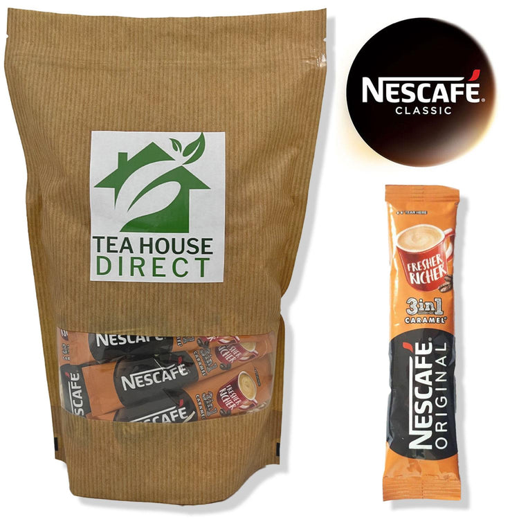 Nescafe 3 in 1 Caramel Instant Coffee Powder Made with Robusta and Roasted Beans Refreshing Morning Breakfast | 200 Sachets