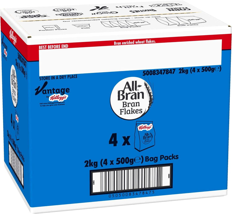 Kelloggs Bran Flakes Cereal Bag Cornflakes Pack - 4 x 500g