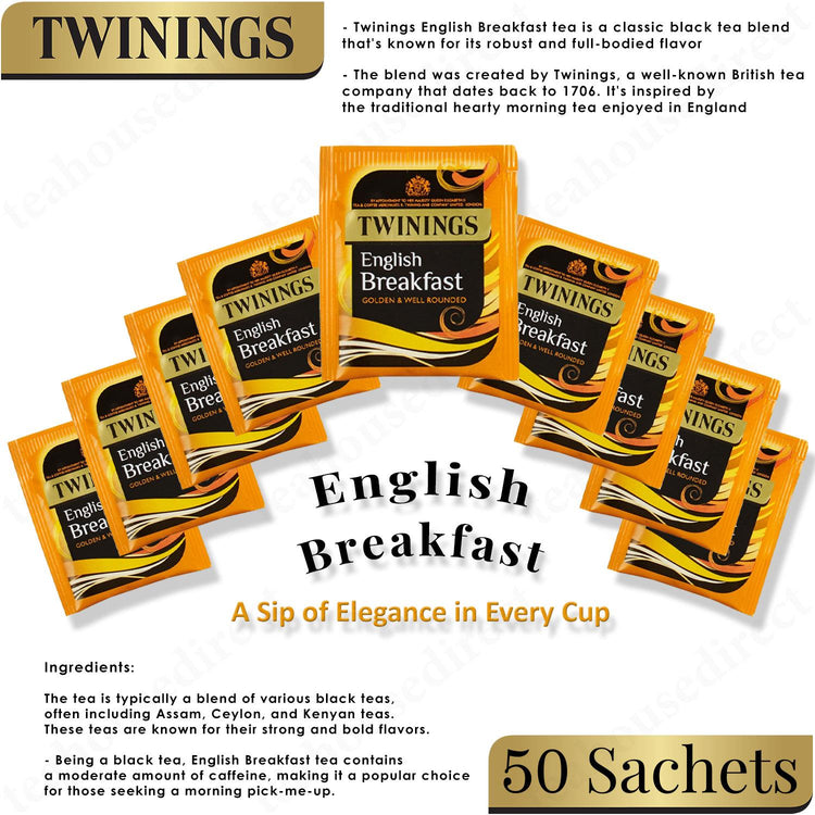 Border Biscuits Variety Flavours - Butterscotch Crunch, Viennese Whirls, Chocolate Cookies, Golden Oat Crumbles Shortbread Rings | Twinings English Breakfast (50-Sachets) | 5 Bronte Biscuits Gift Set