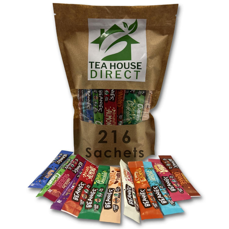 Beanies Mixed Flavour Instant Coffee - Irish Cream, Chocolate Orange, Caramel Popcorn, Mint Chocolate, Amaretto Almond, Coconut Delight, Nutty Hazelnut and more | Flavour for Every Mood | 216 Sachets