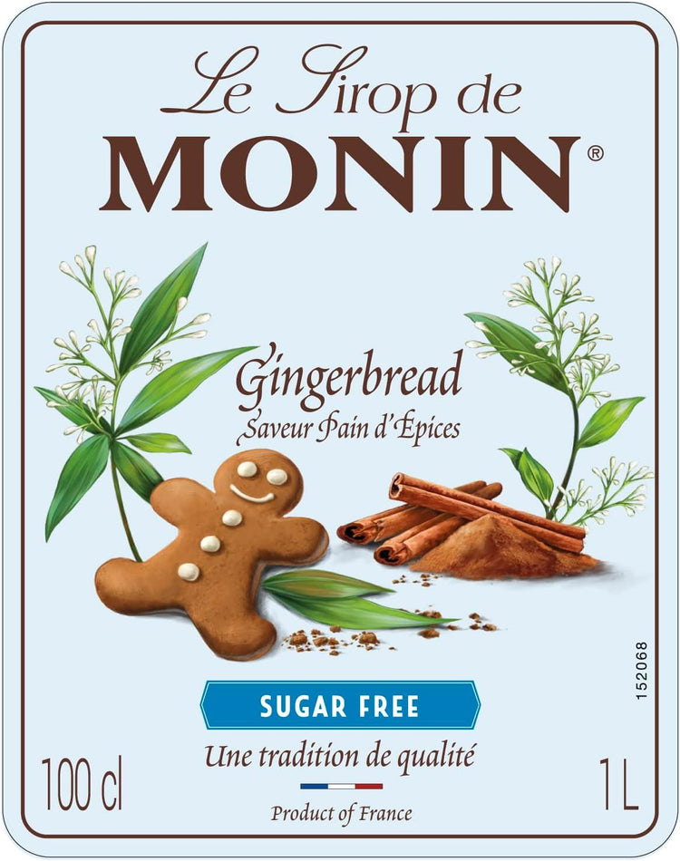 MONIN Premium Gingerbread Sugar Free Syrup 1L for Coffee and Cocktails 2 Packs