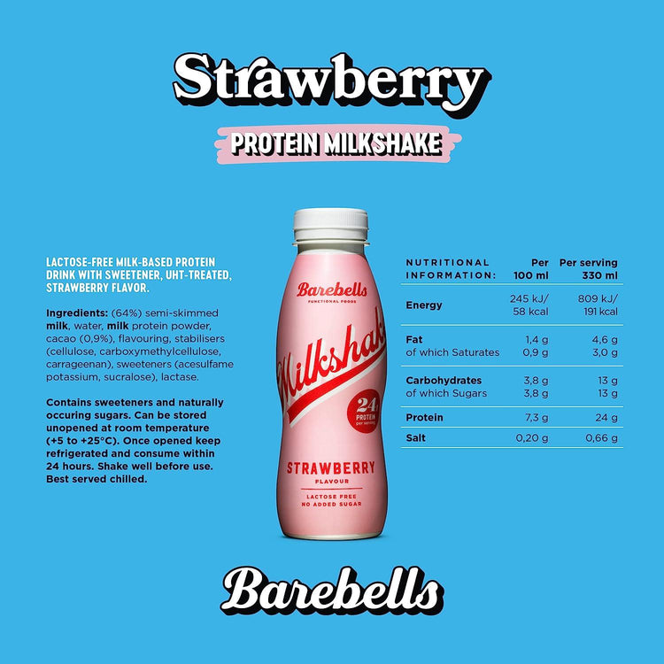 Barebells Protein Shake 8x330ml Lactose Free 24g of Protein - Strawberry Flavour