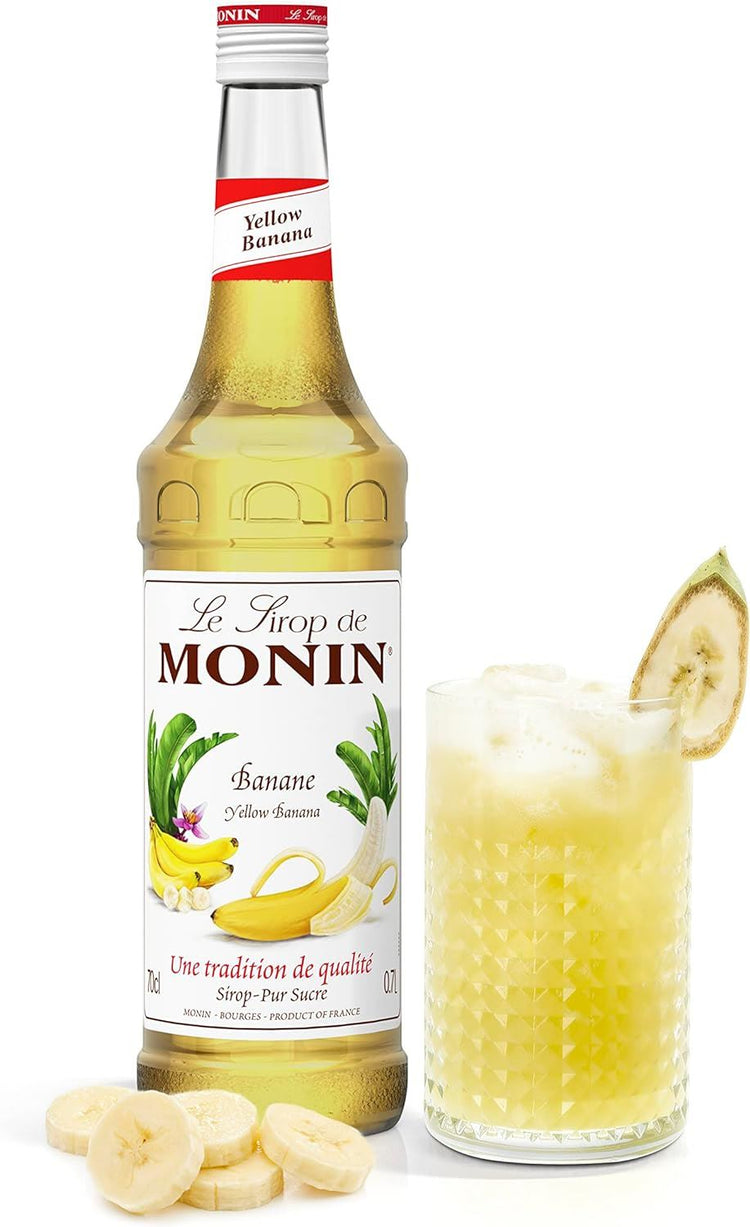 MONIN Premium Yellow Banana Caramel Syrup 1L for Cocktails and Mocktails 2 Packs