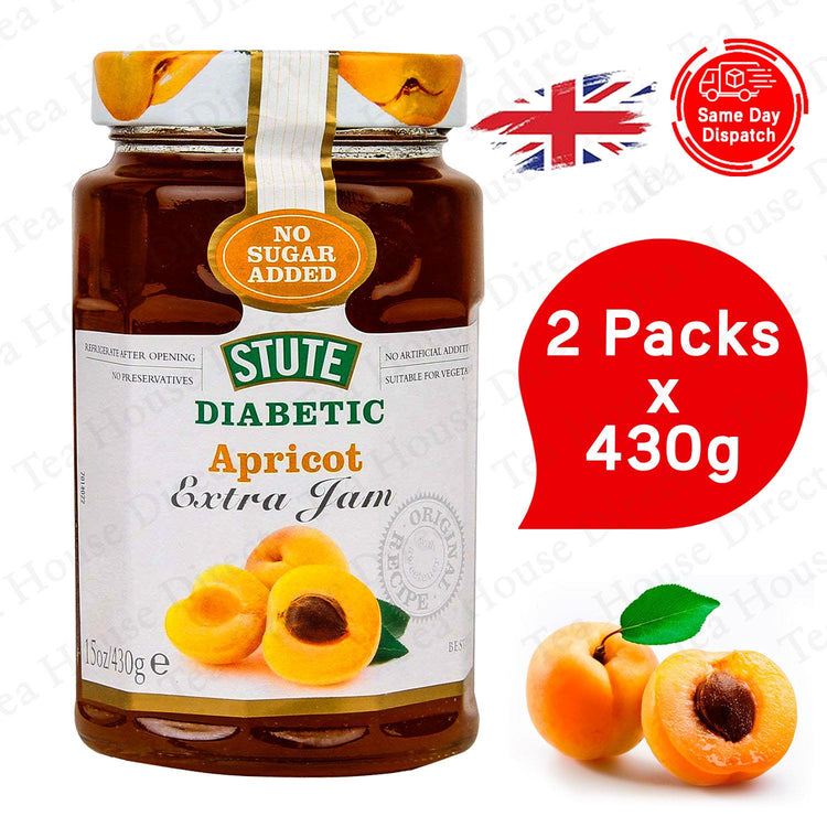Stute Diabetic Apricot Extra Jam No Sugar Added 430g x 2 - Packs of 2