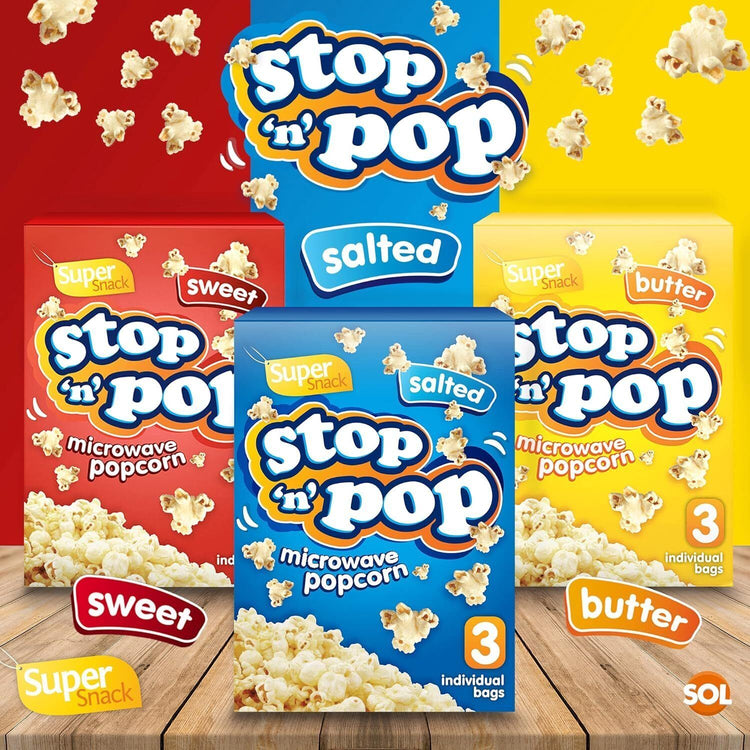 Stop 'N' Pop Sweet, Butter & Salted Super Snack Microwave Popcorn Box of 1 to 6