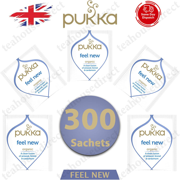Pukka Herbal Organic Teas Tea Sachets Caffeine Free - Feel New (300 Sachets)
