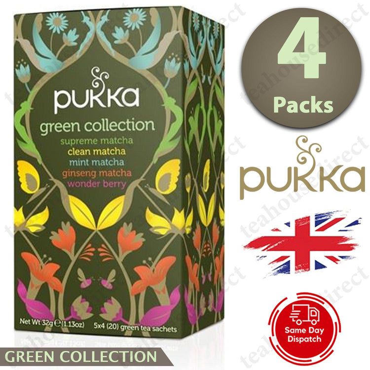 Pukka Herbal Organic Teas Tea Sachets - Green Collection Flavour Pack Of 4