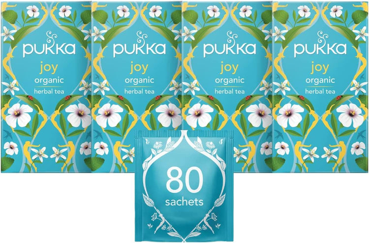 Pukka Organic Herbal Teabags Tea Bags Envelopes - Joy (4 Pack x 20 Sachets)
