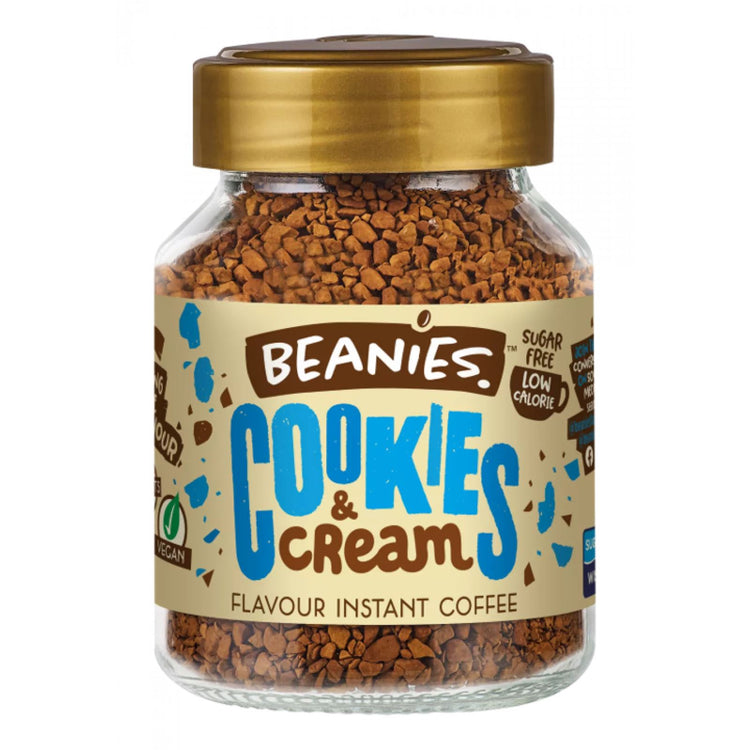 Beanies Cookies & Cream Flavours Instant Coffee 50g Low Calorie & Sugar Free x6