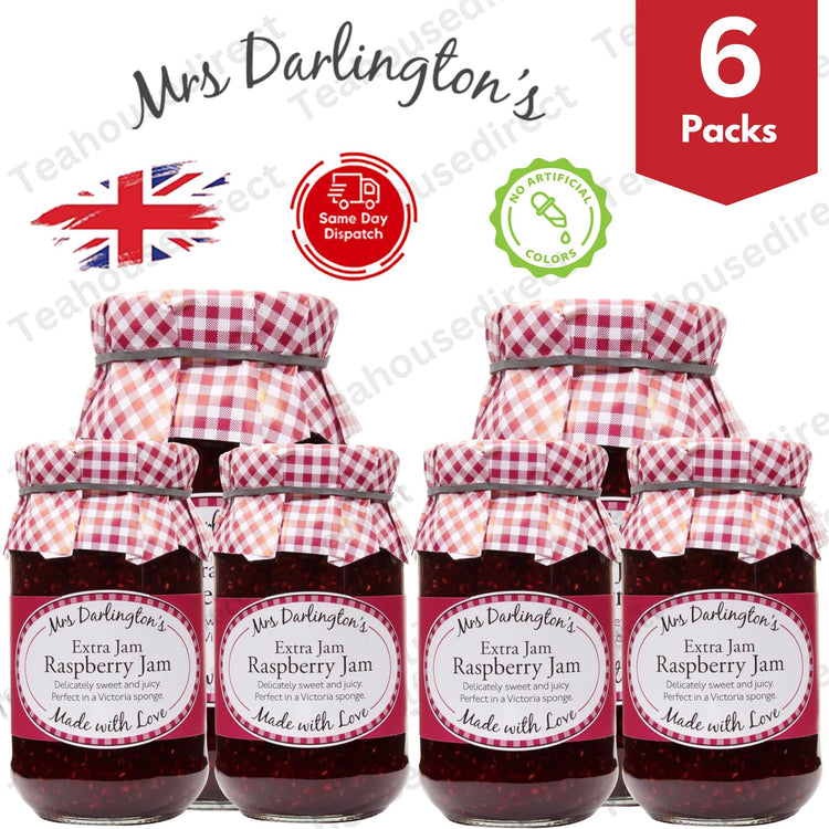 Darlington's Extra Raspberry Jam 340g, Pure Raspberry Intensity - 6 Packs
