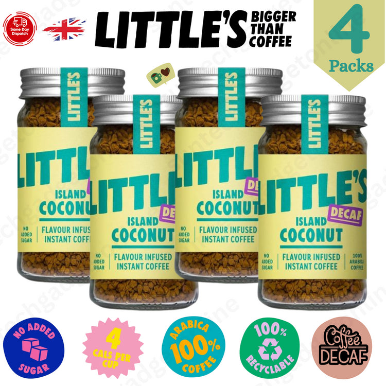 Littles Decaf Island Coconut 50g, Pure Tropical Indulgence & Delight - 4 Packs