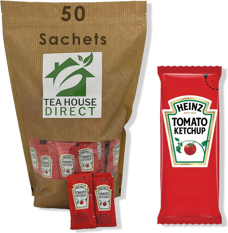 Heinz Tomato Ketchup Sauce Sachet - Classic Condiment for Irresistible Flavor - Convenient Single-Serve Packet, Ideal for On-the-Go Deliciousness - 50 Sachets