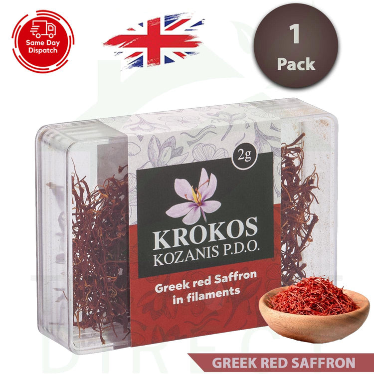 Krokos Kozanis Greek Red Saffron Produced & Packed in Greece 2g (1 Pack)