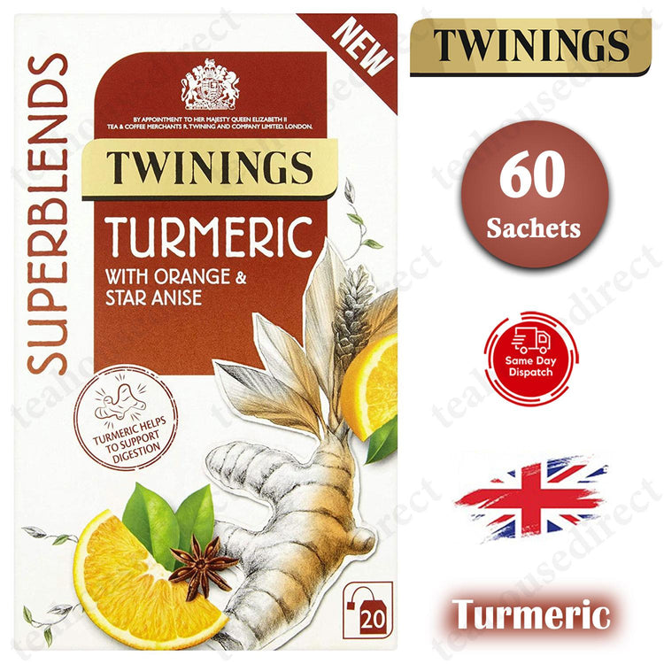 Twinings Superblends Teas Tea 60 Sachets Envelopes - Turmeric Flavour