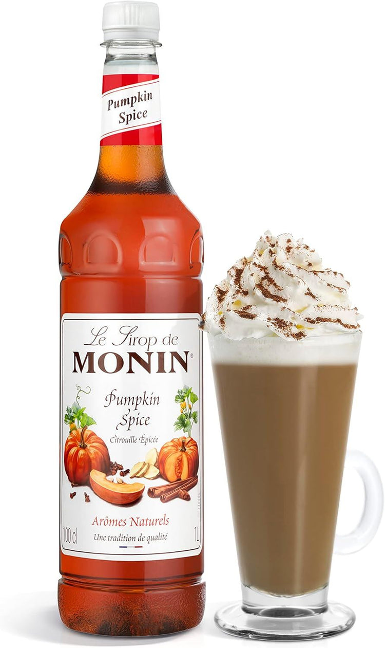 MONIN Premium Pumpkin Spice Syrup 1L Perfect for Pumpkin Spice Lattes 4 Packs