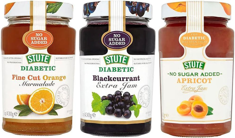 Stute Diabetic Jam Selection Fine Orange Marmalade Blackcurrant Apricot 3x430g